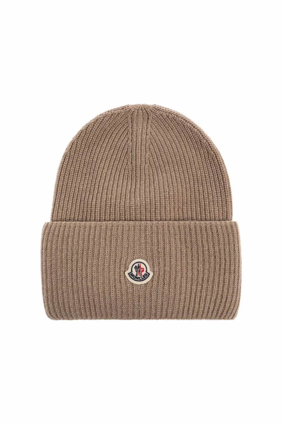 Moncler beige Wool beanie with logo patch