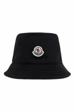 Moncler BLACK Hat with logo patch