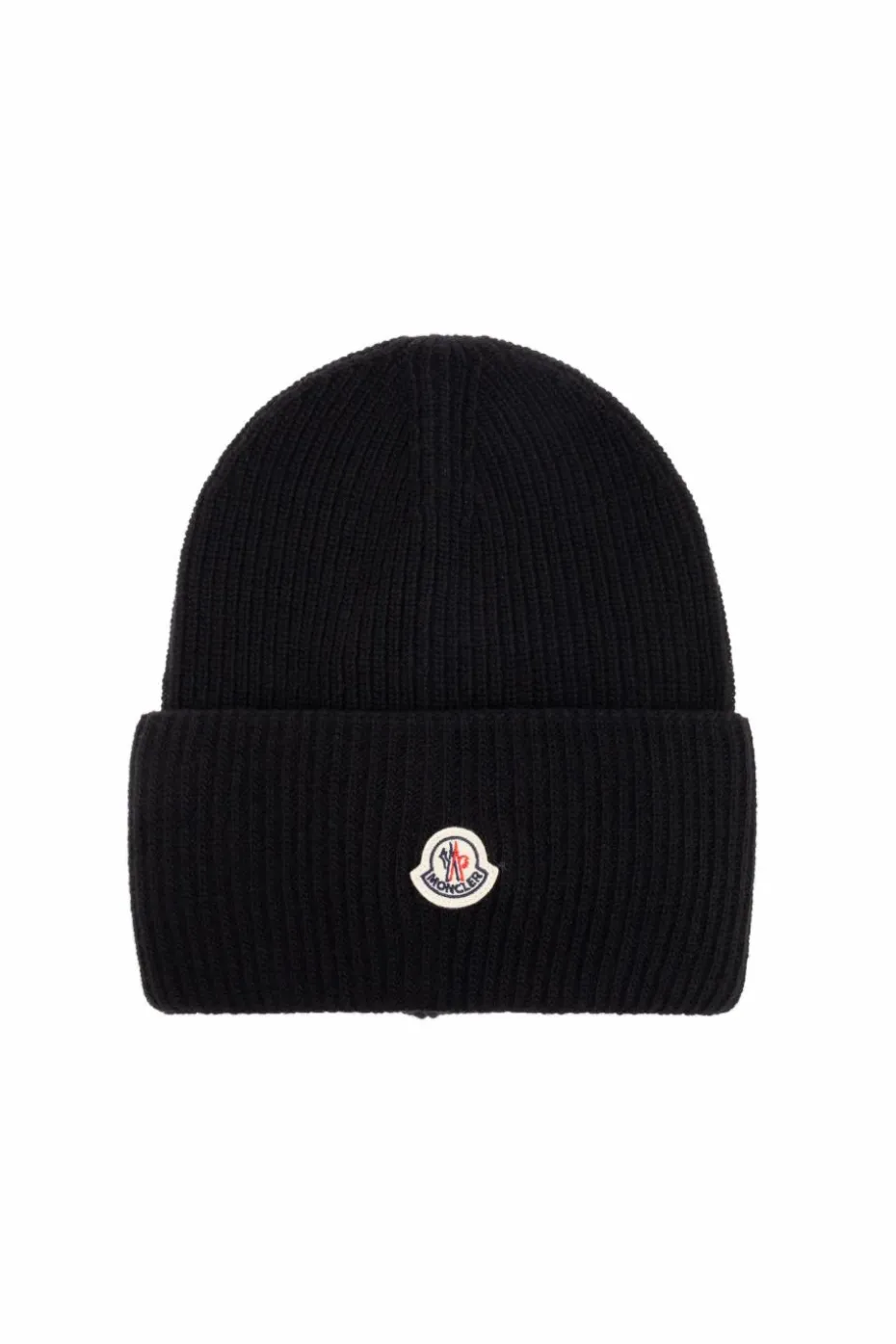 Moncler BLACK Wool beanie with logo patch
