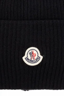 Moncler BLACK Wool beanie with logo patch