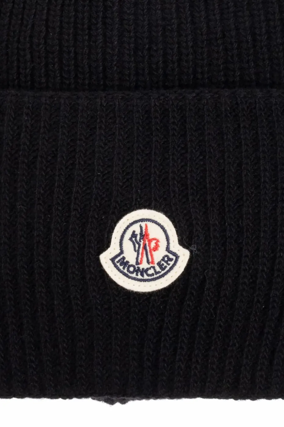 Moncler BLACK Wool beanie with logo patch