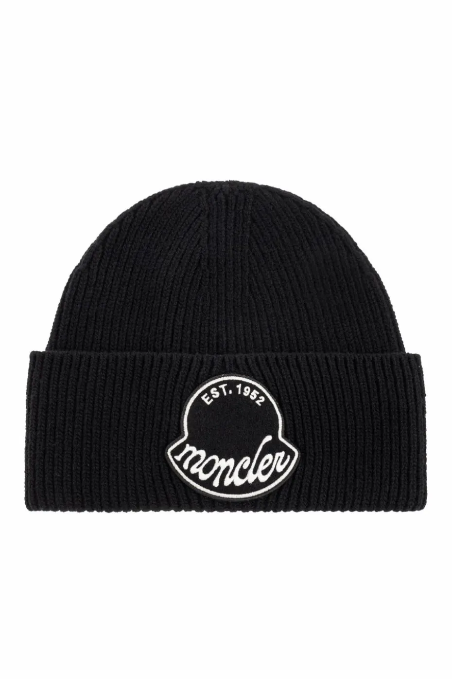 Moncler BLACK Wool beanie with logo patch