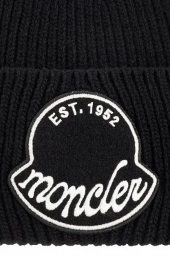 Moncler BLACK Wool beanie with logo patch