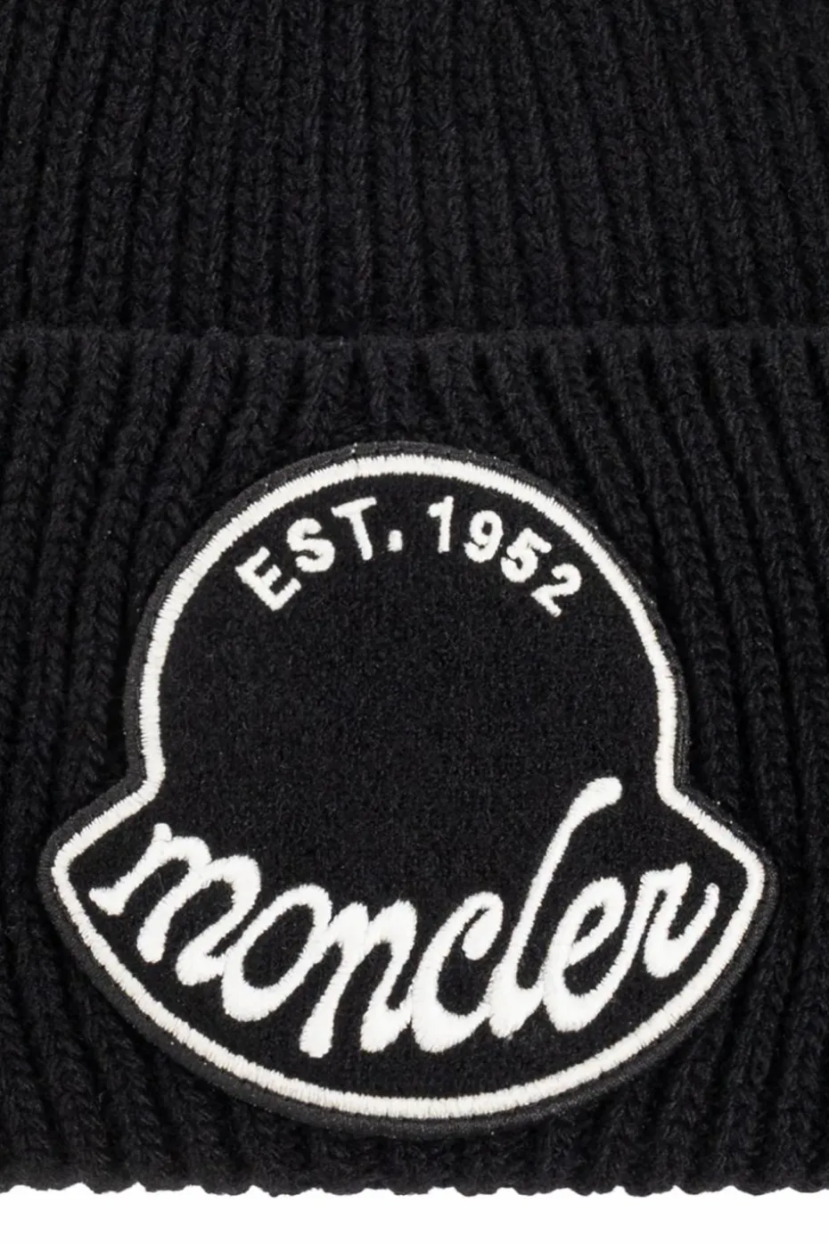 Moncler BLACK Wool beanie with logo patch