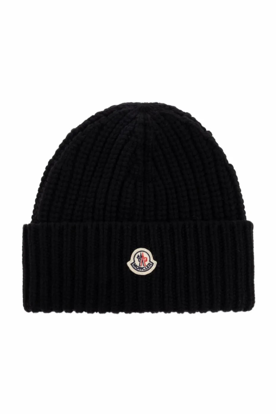 Moncler BLACK Wool beanie with logo patch