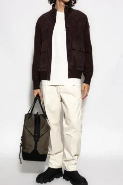 Moncler BROWN Cardigan with suede front