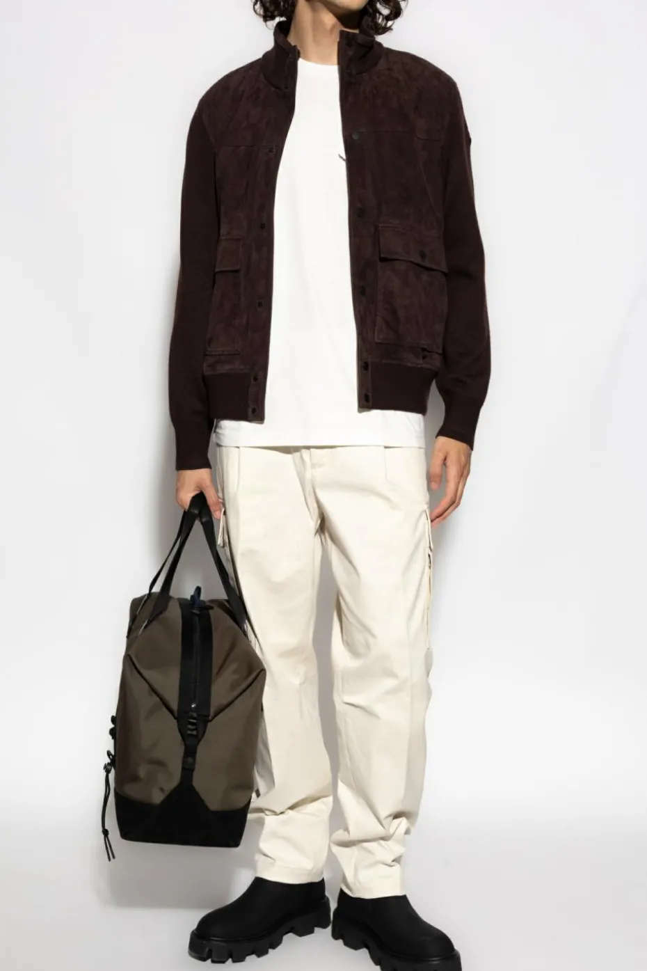 Moncler BROWN Cardigan with suede front