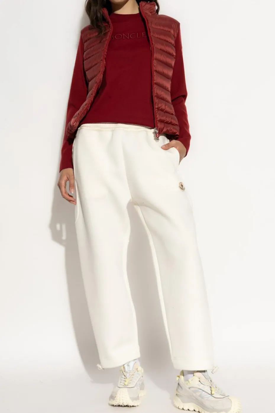 Moncler BURGUNDY Cardigan with down insert