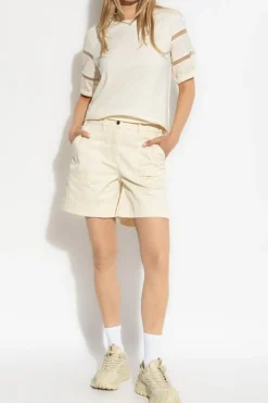 Moncler cream T-shirt with decorative sleeves