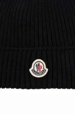 Moncler Enfant BLACK Cap with logo patch