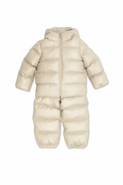 Moncler Enfant cream Down set: jacket and suspenders pants