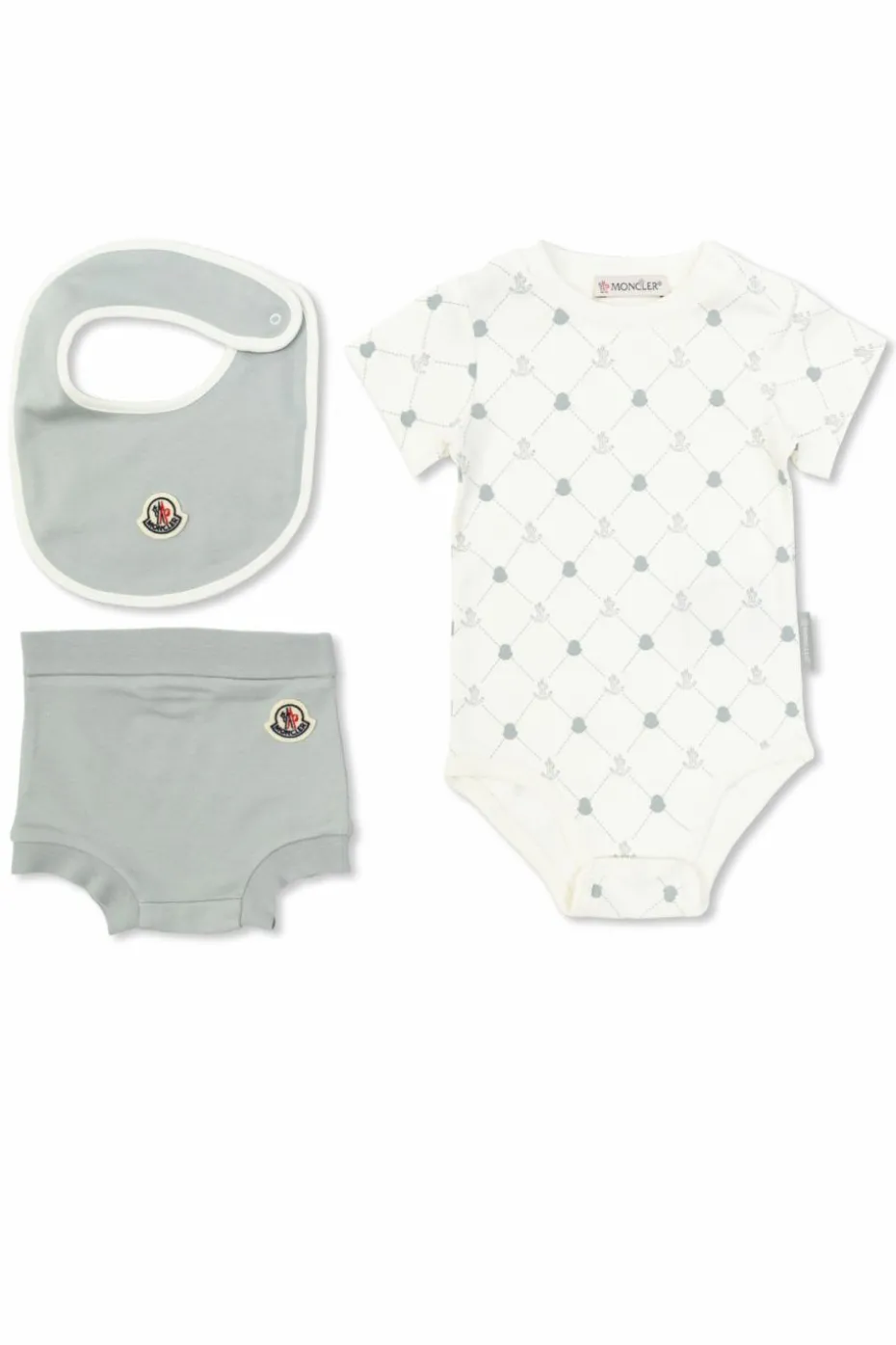 Moncler Enfant GREY Set: Bodysuit, rompers and bib