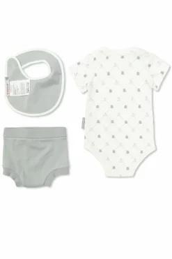 Moncler Enfant GREY Set: Bodysuit, rompers and bib