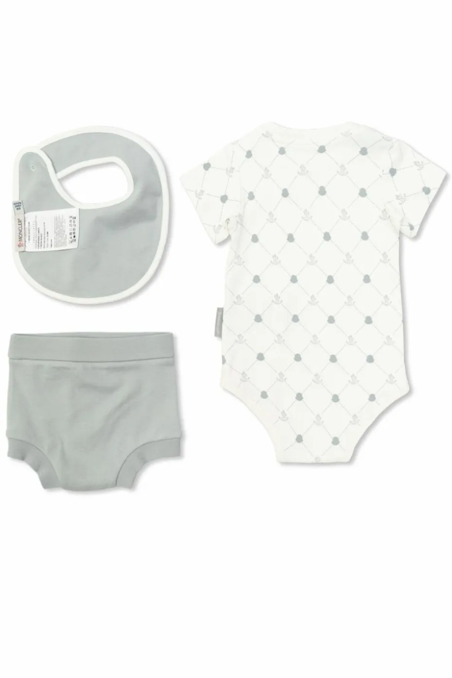 Moncler Enfant GREY Set: Bodysuit, rompers and bib