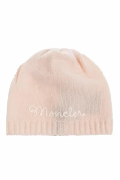 Moncler Enfant PINK Wool beanie with embroidered logo