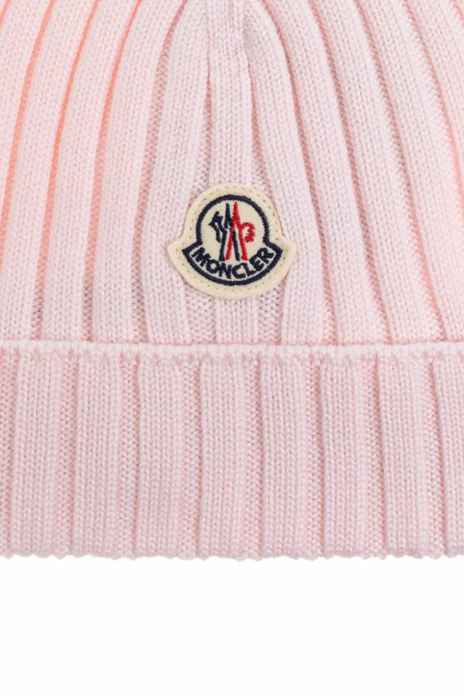 Moncler Enfant PINK Wool beanie with logo patch