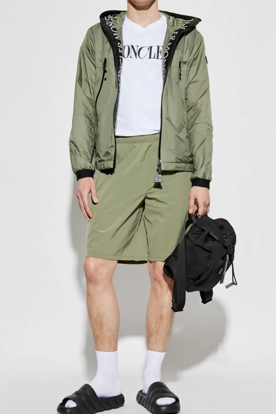 Moncler GREEN Shorts with logo patch