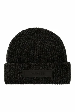 Moncler GREEN Wool beanie with logo patch
