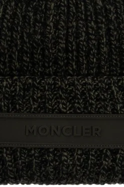 Moncler GREEN Wool beanie with logo patch