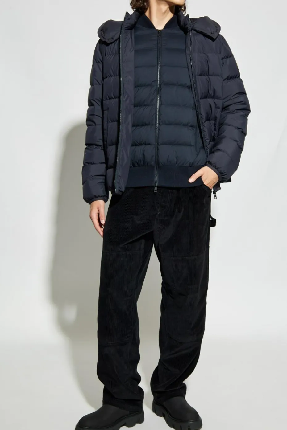 Moncler NAVY BLUE Cardigan with quilted front