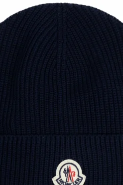 Moncler NAVY BLUE Cotton hat with logo patch