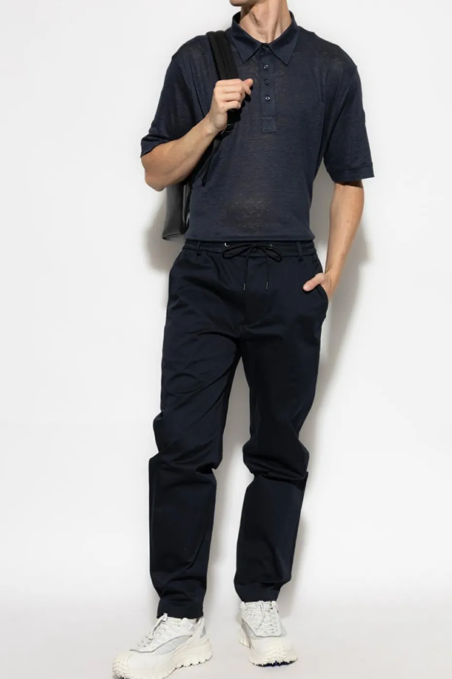 Moncler NAVY BLUE Linen polo