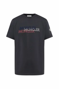 Moncler NAVY BLUE T-shirt with printed logo
