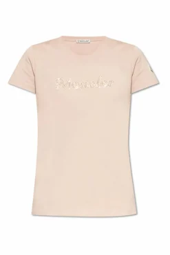 Moncler PINK T-shirt with shimmering appliqués