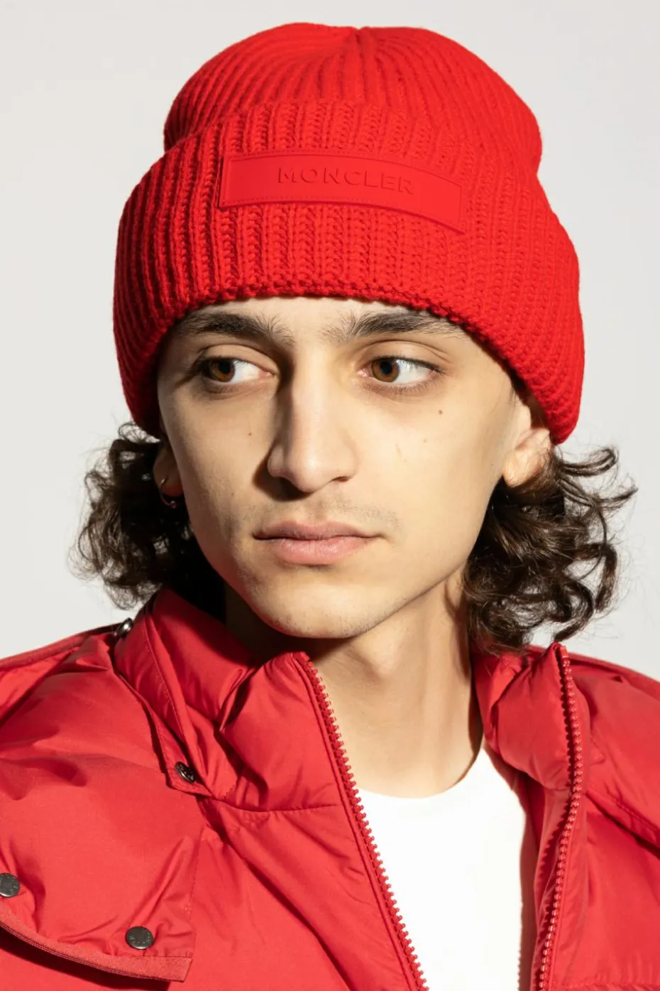Moncler RED Wool beanie with logo patch