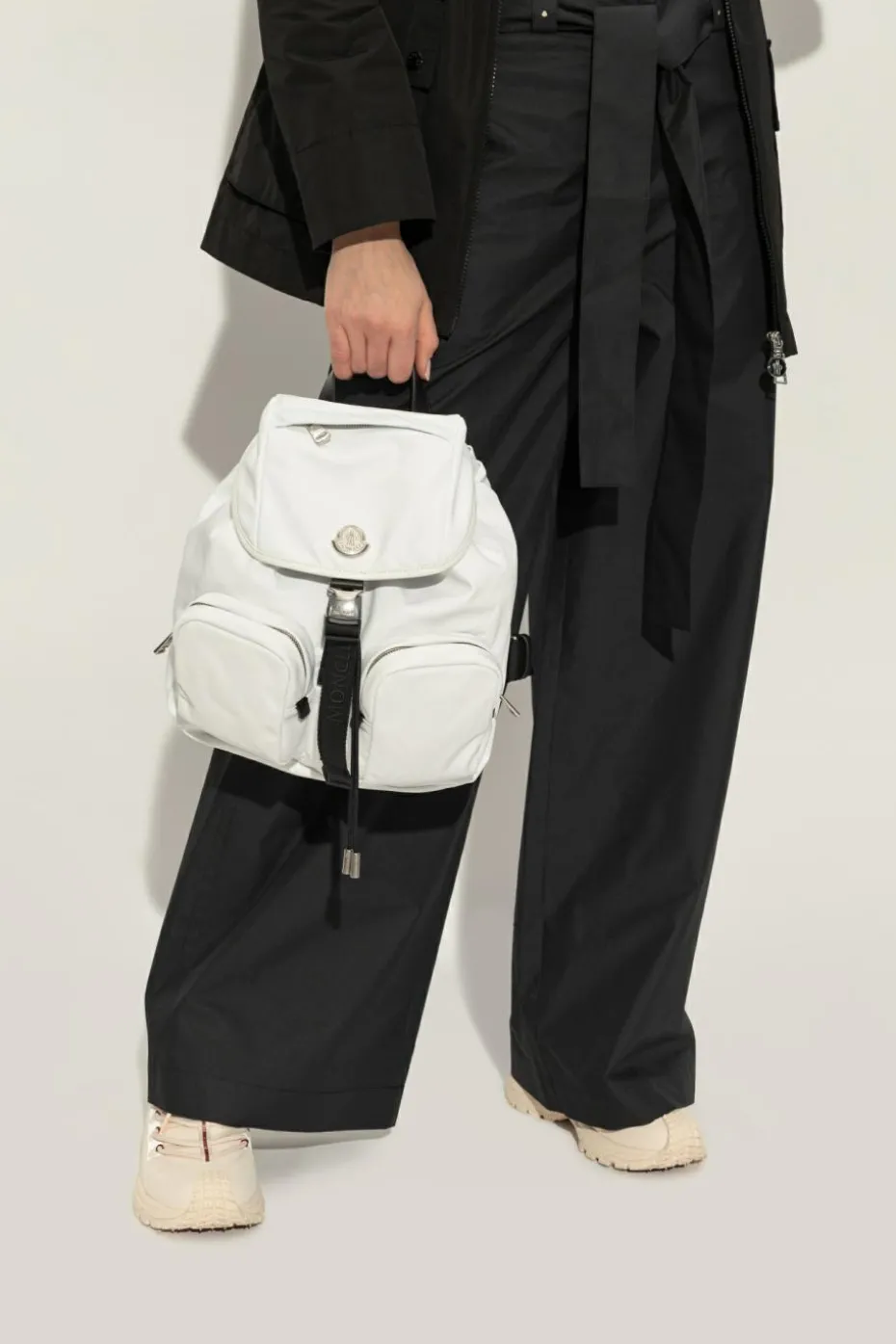 Moncler WHITE Backpack with logo-shaped appliqué