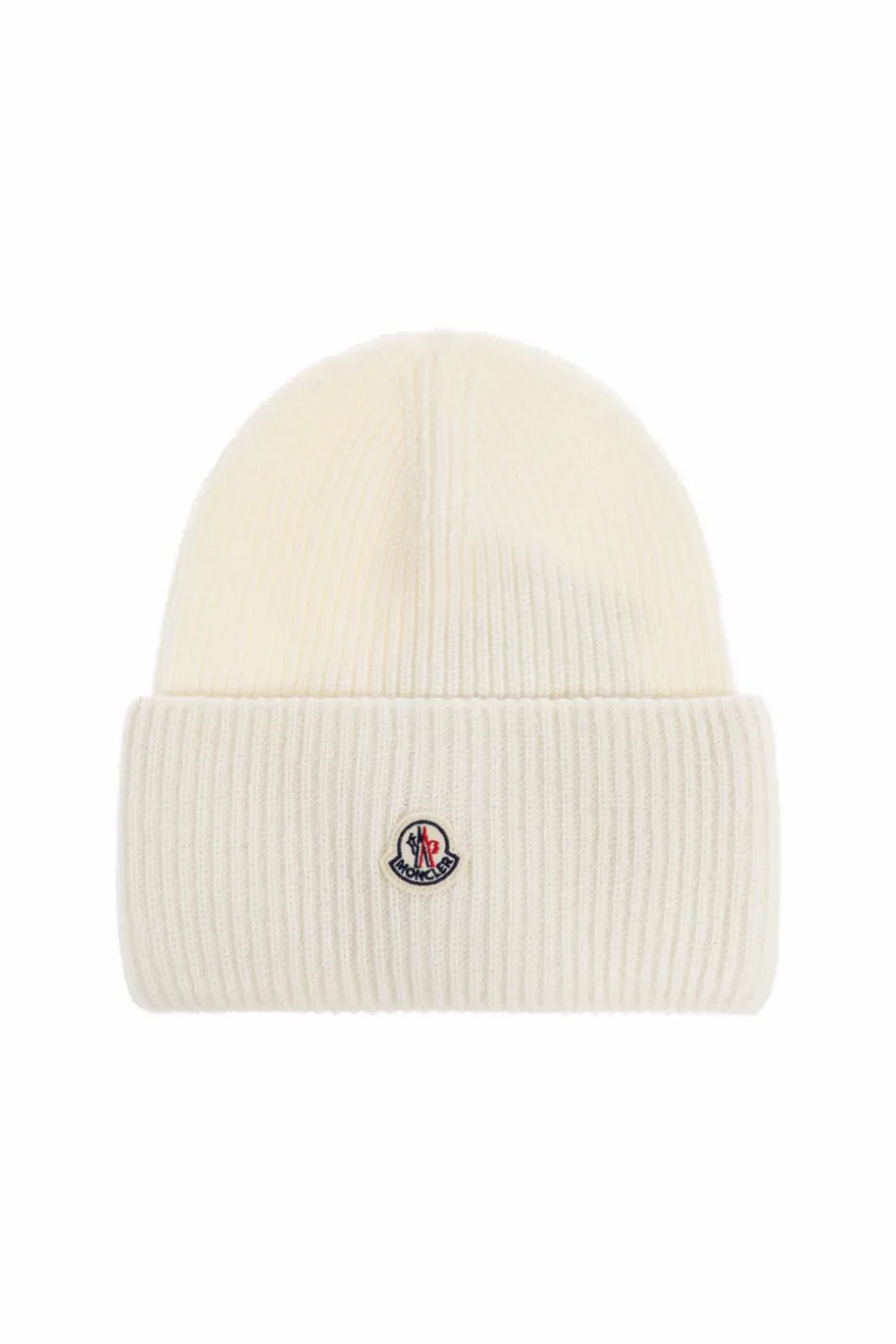 Moncler WHITE Wool beanie with logo patch
