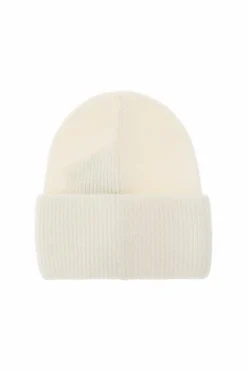 Moncler WHITE Wool beanie with logo patch