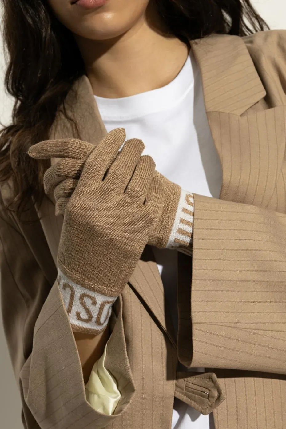 Moschino beige Gloves with lurex thread