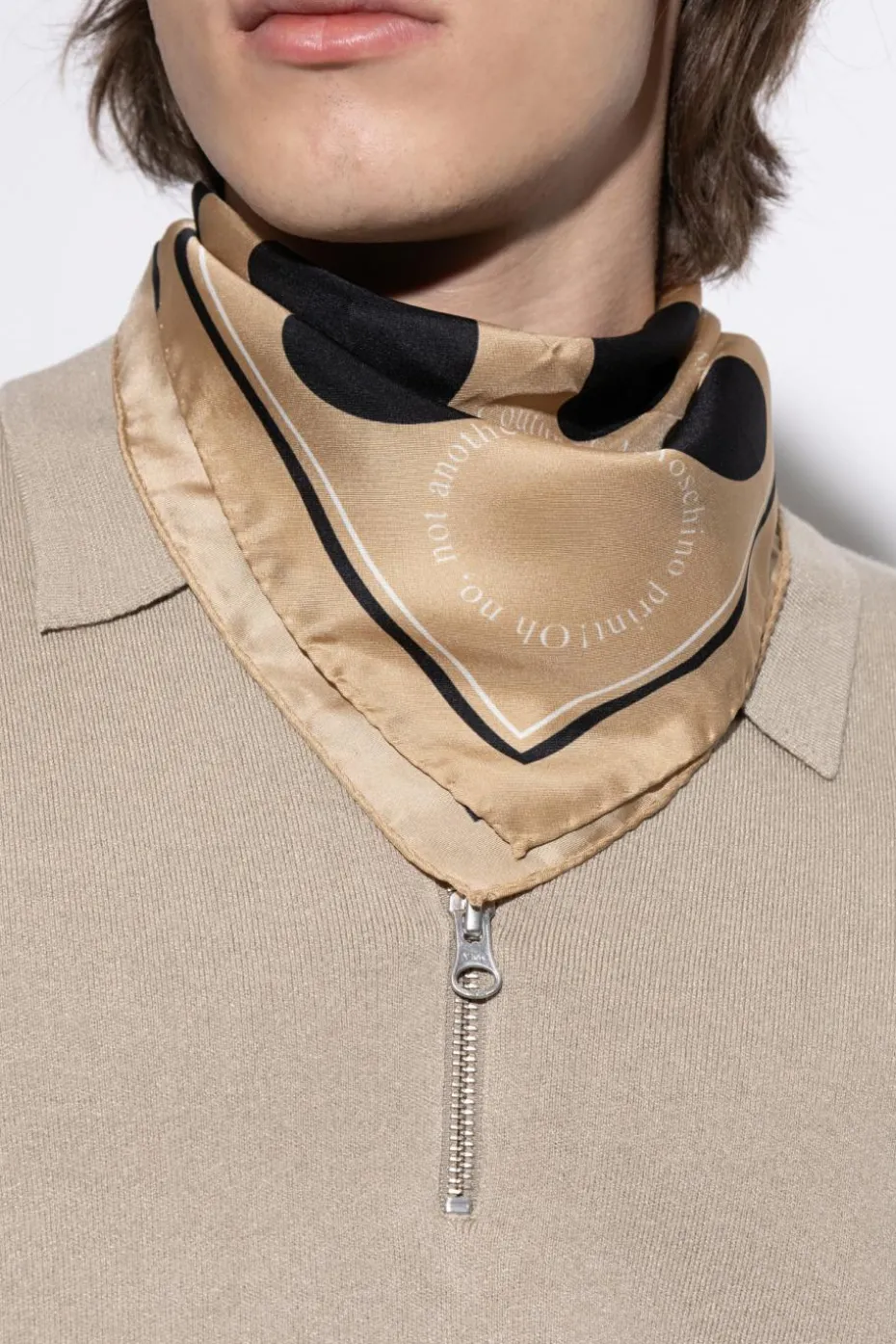 Moschino beige Silk scarf with logo