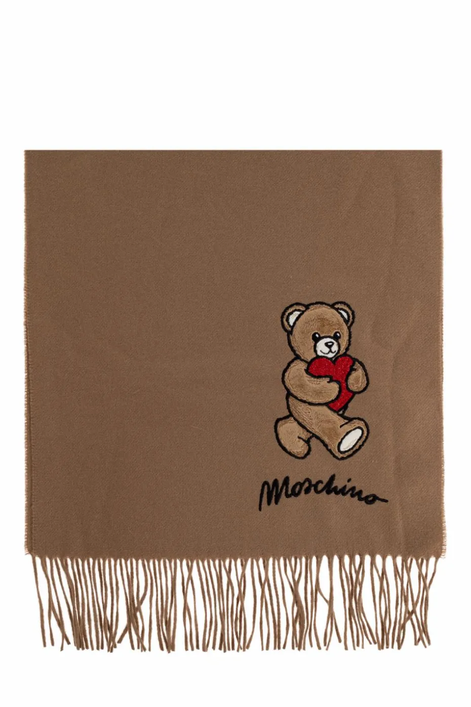 Moschino beige Wool scarf with a distinctive teddy bear motif