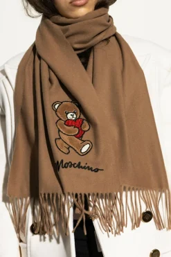 Moschino beige Wool scarf with a distinctive teddy bear motif