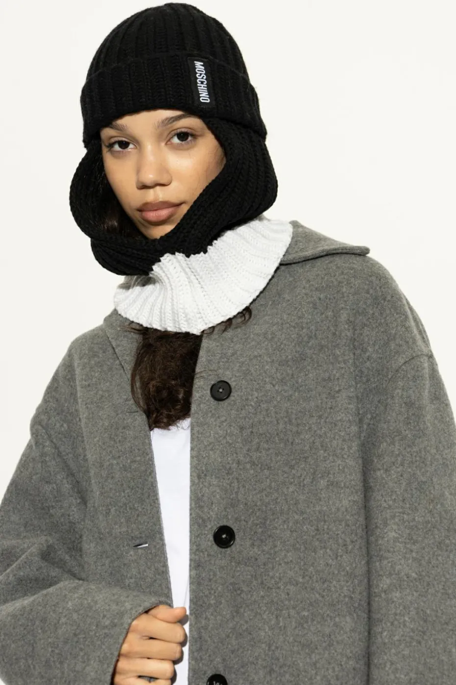 Moschino BLACK Balaclava with logo patch