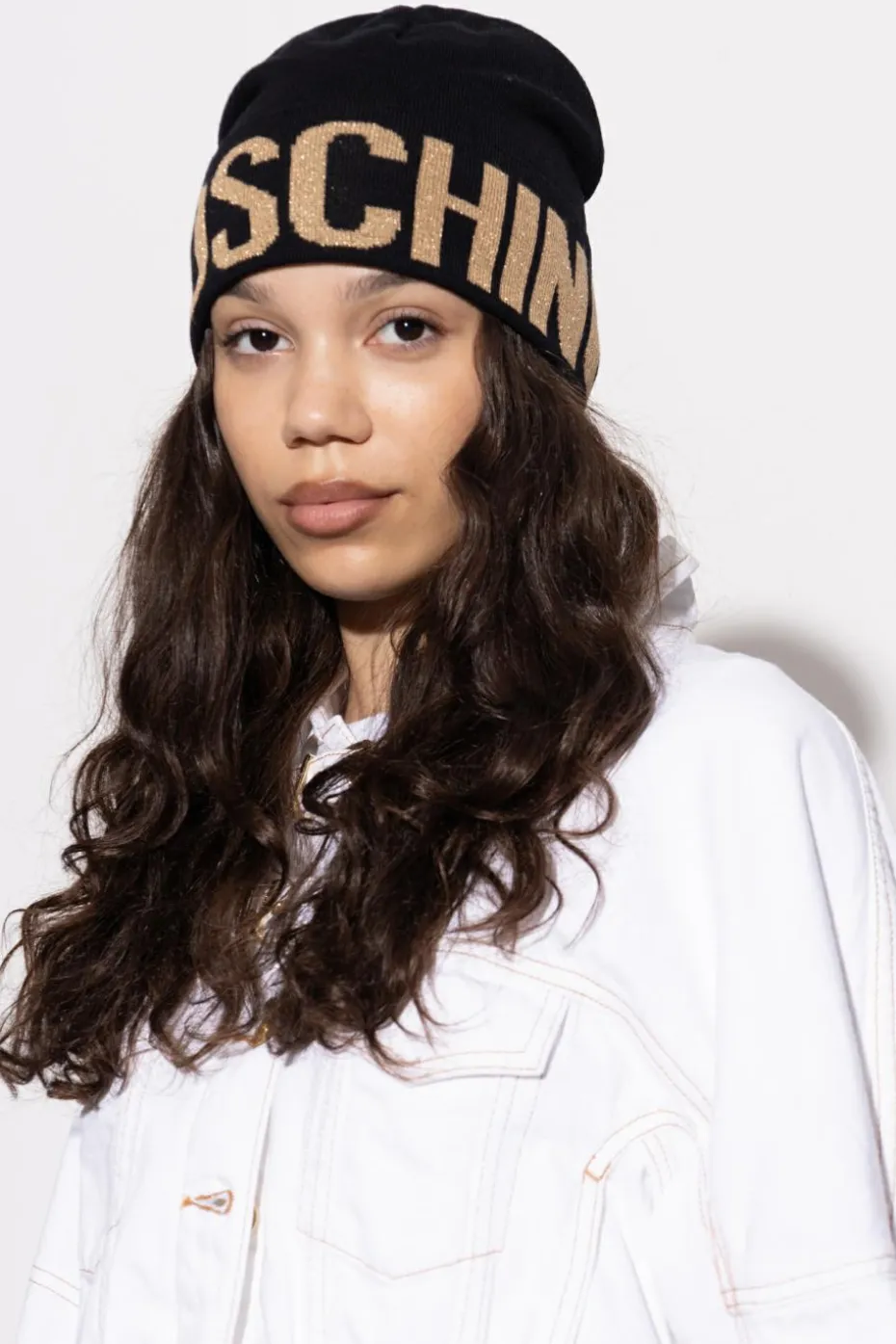 Moschino BLACK Cap with logo and lurex thread