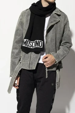 Moschino BLACK Knitted scarf with logo