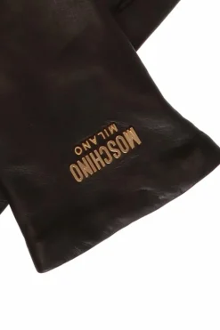 Moschino BLACK Leather gloves with logo