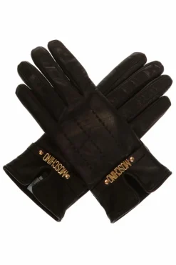 Moschino BLACK Leather gloves with logo