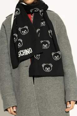 Moschino BLACK Scarf with a characteristic teddy bear motif