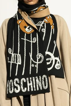 Moschino BLACK Scarf with a characteristic teddy bear motif