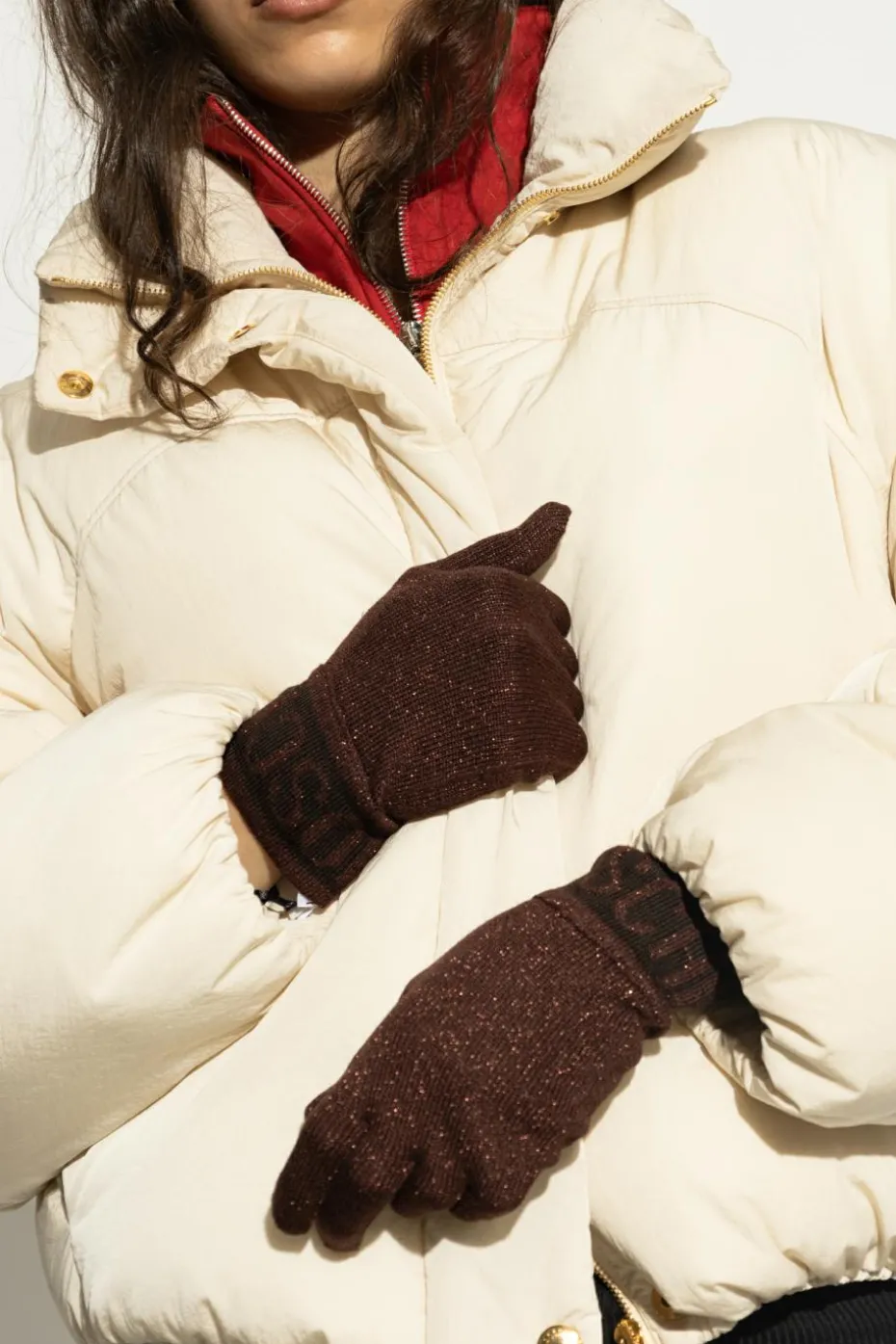 Moschino BROWN Gloves with lurex thread