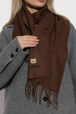 Moschino BROWN Wool scarf with logo