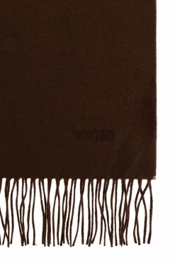 Moschino BROWN Wool scarf with embroidered logo