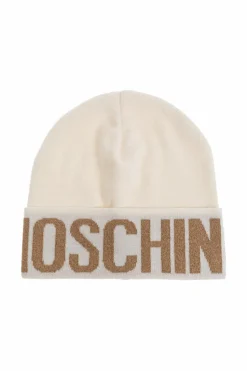 Moschino cream Cap with logo and lurex thread
