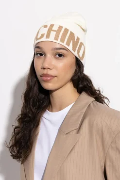 Moschino cream Cap with logo and lurex thread
