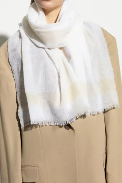 Moschino cream Cashmere scarf with logo