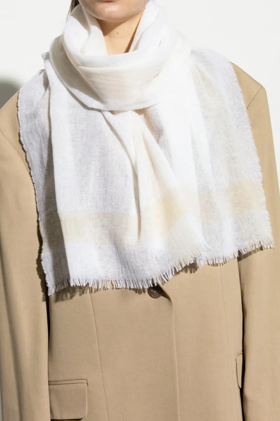 Moschino cream Cashmere scarf with logo